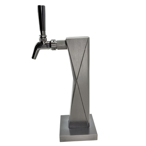 Metal beer tap with a geometric design on a white background