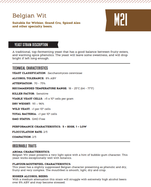 Mangrove Jack's Yeast M21 Belgian Wit (10g)
