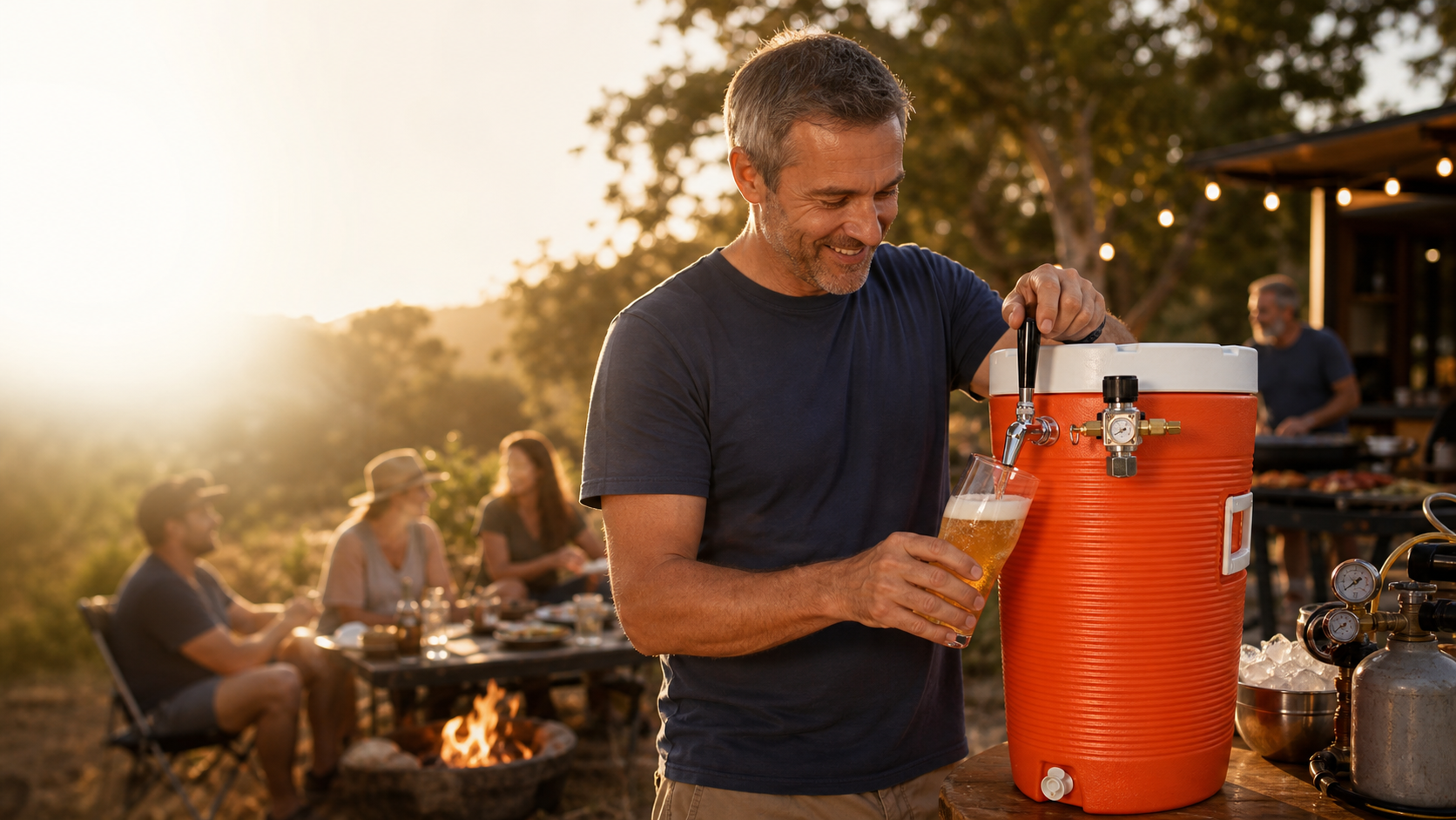 Dad pouring a beer from the Beer Buddy
