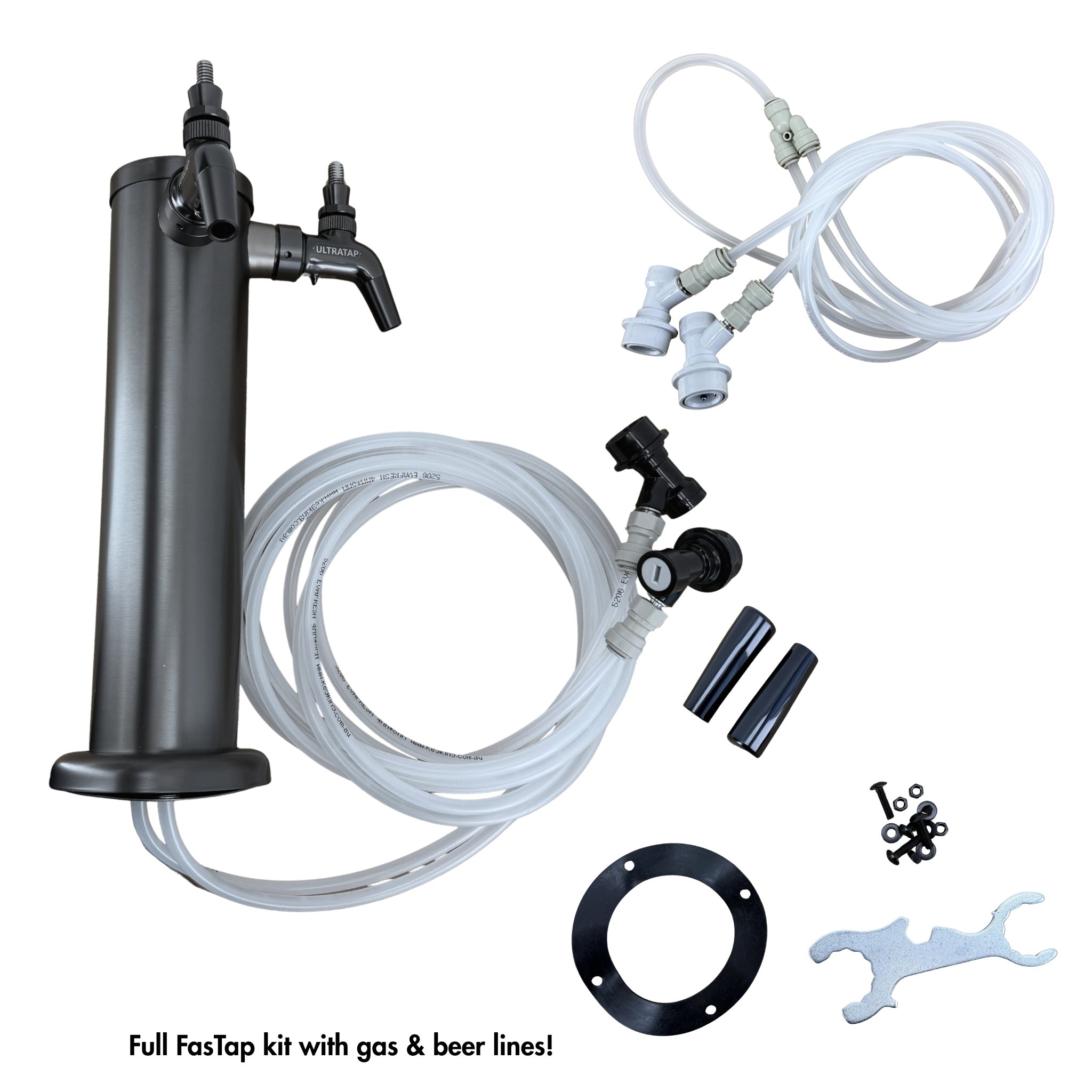 Full FasTap kit with gas and beer lines on a white background