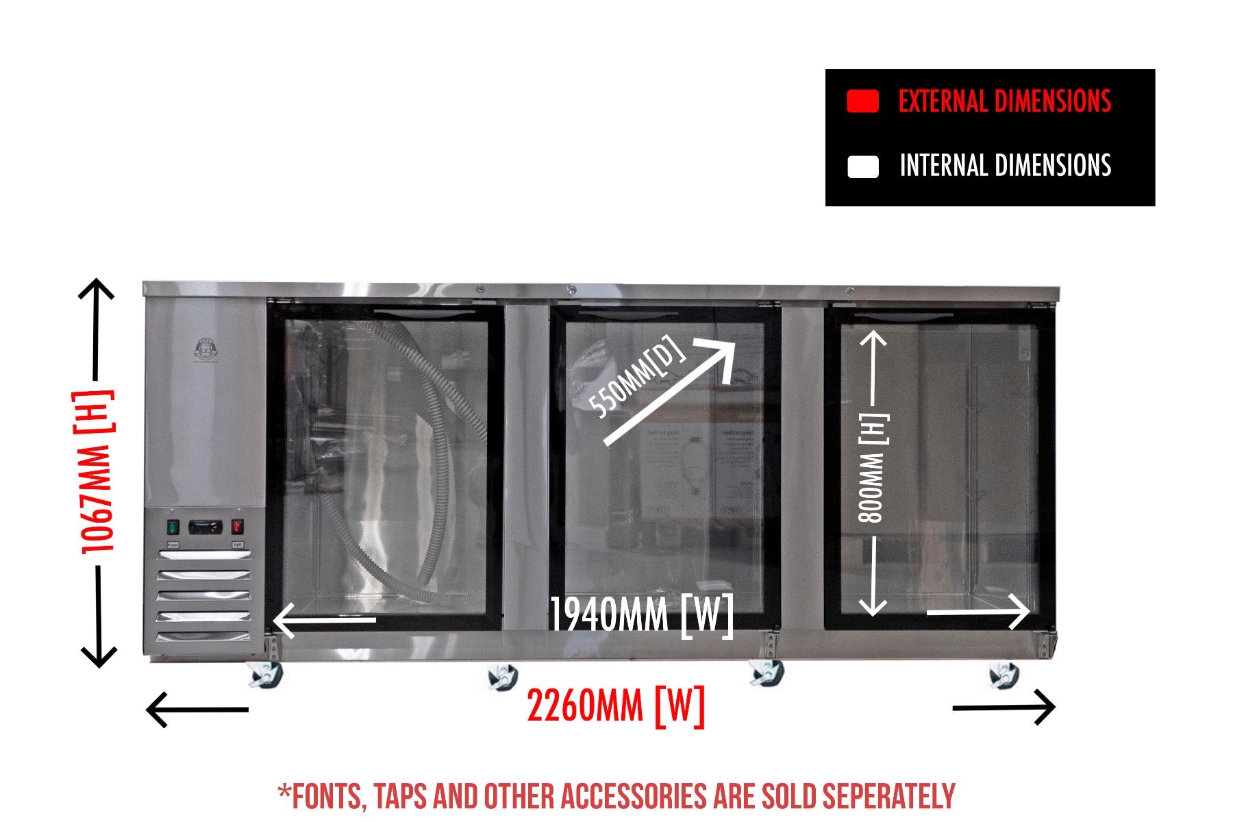 Three Door Super Deluxe Kegmaster with dimensions