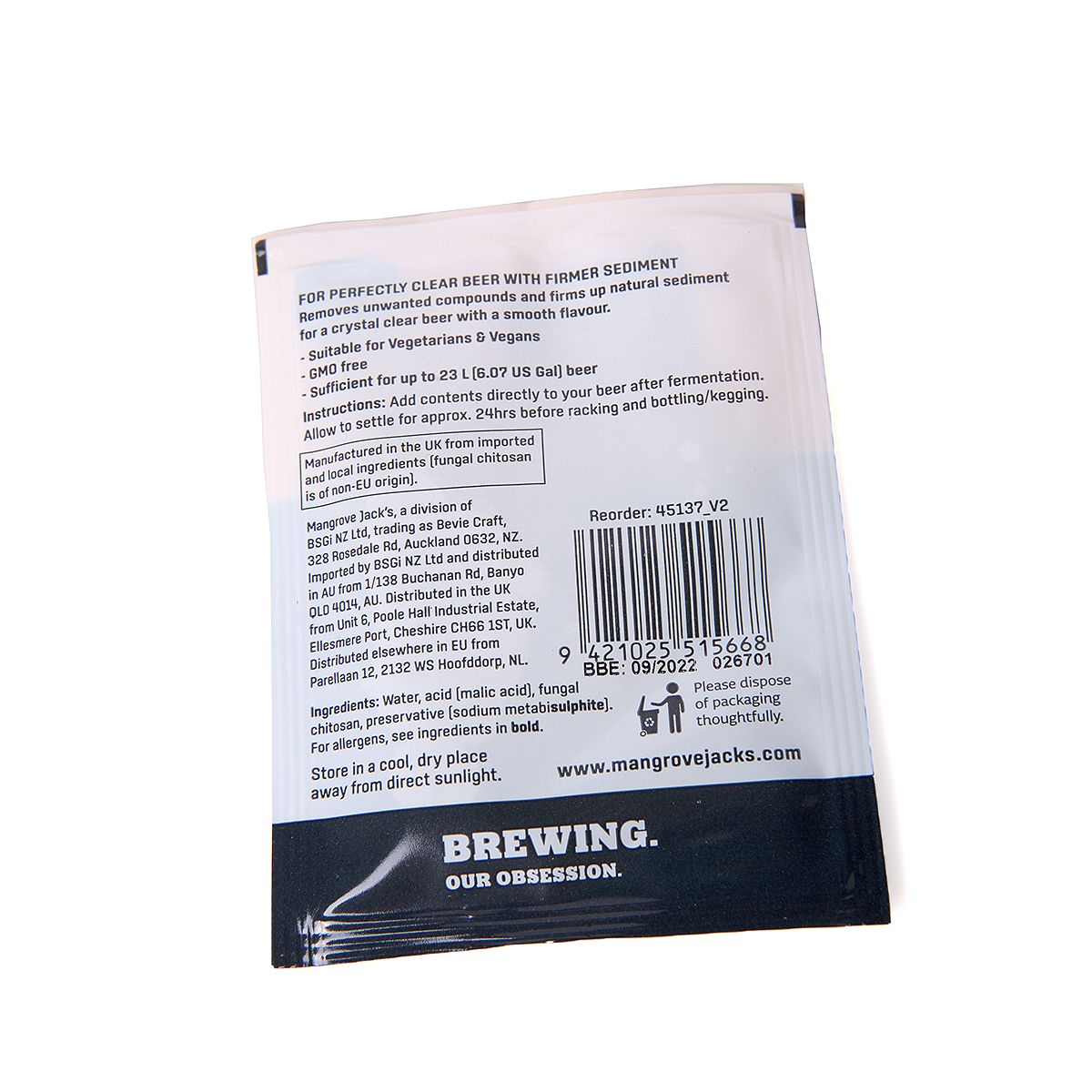 Mangrove Jack’s Liquid Beer Finings Sachet 20g