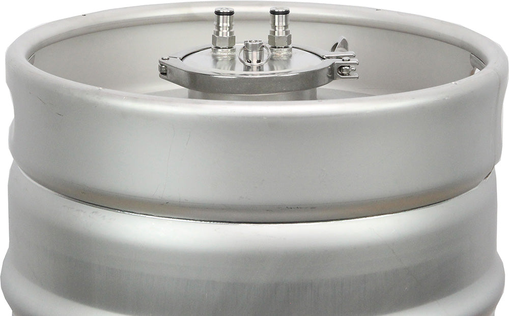 50l kegmenter 304 stainless  fermenter keg top  view including ball lock posts and pressure relief vale