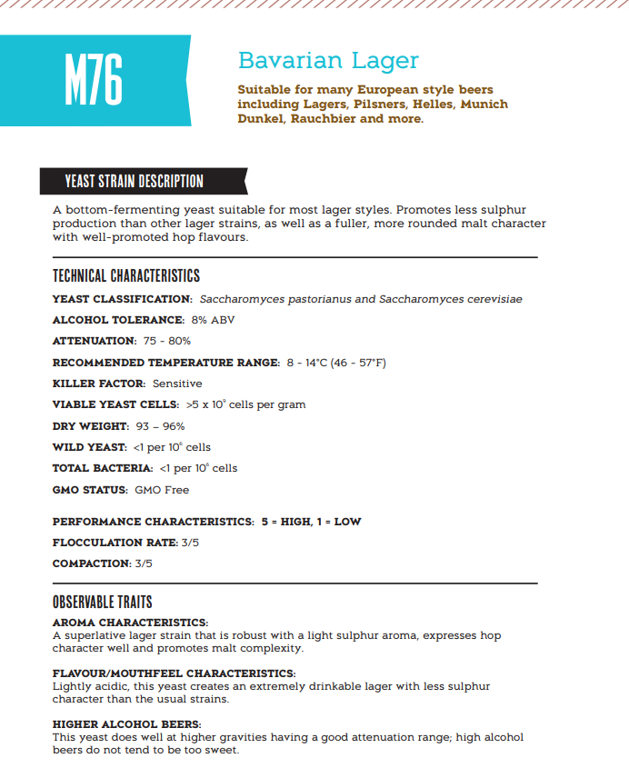 Mangrove Jack's Yeast M76 Bavarian Lager (10g)