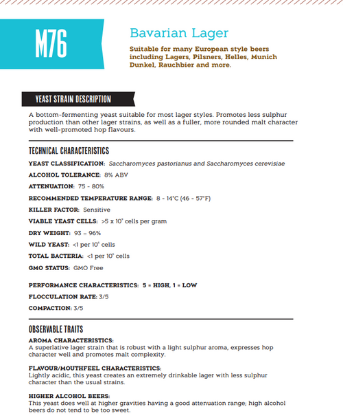 Mangrove Jack's Yeast M76 Bavarian Lager (10g)