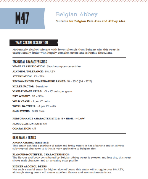 Mangrove Jack's Yeast M47 Belgian Abbey (10g)