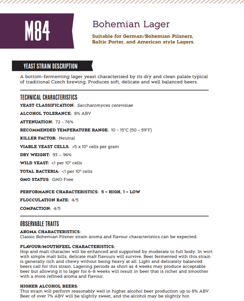 Mangrove Jack's CS Yeast M84 Bohemian Lager (10g)