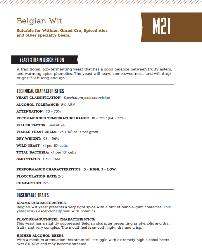 Mangrove Jack's Yeast M21 Belgian Wit (10g)