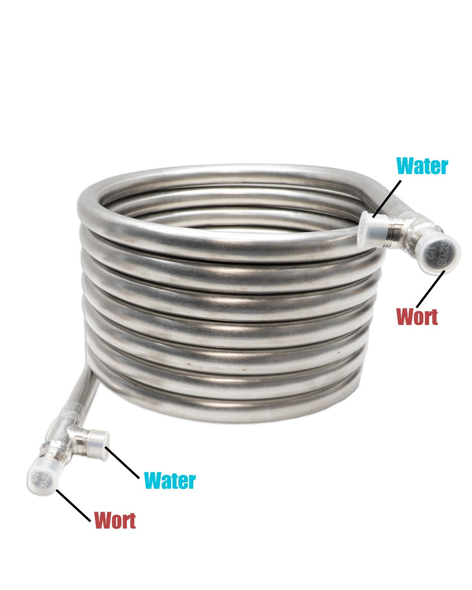 Counter Flow Chiller - Stainless Steel - 1/2 Inch BSP Threaded with water and wort direction