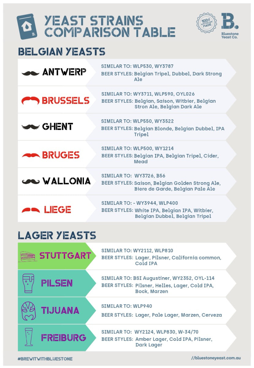 yeast comparison chart bluestone yeast fresh liquid yeast made in Melbourne vs international yeasts