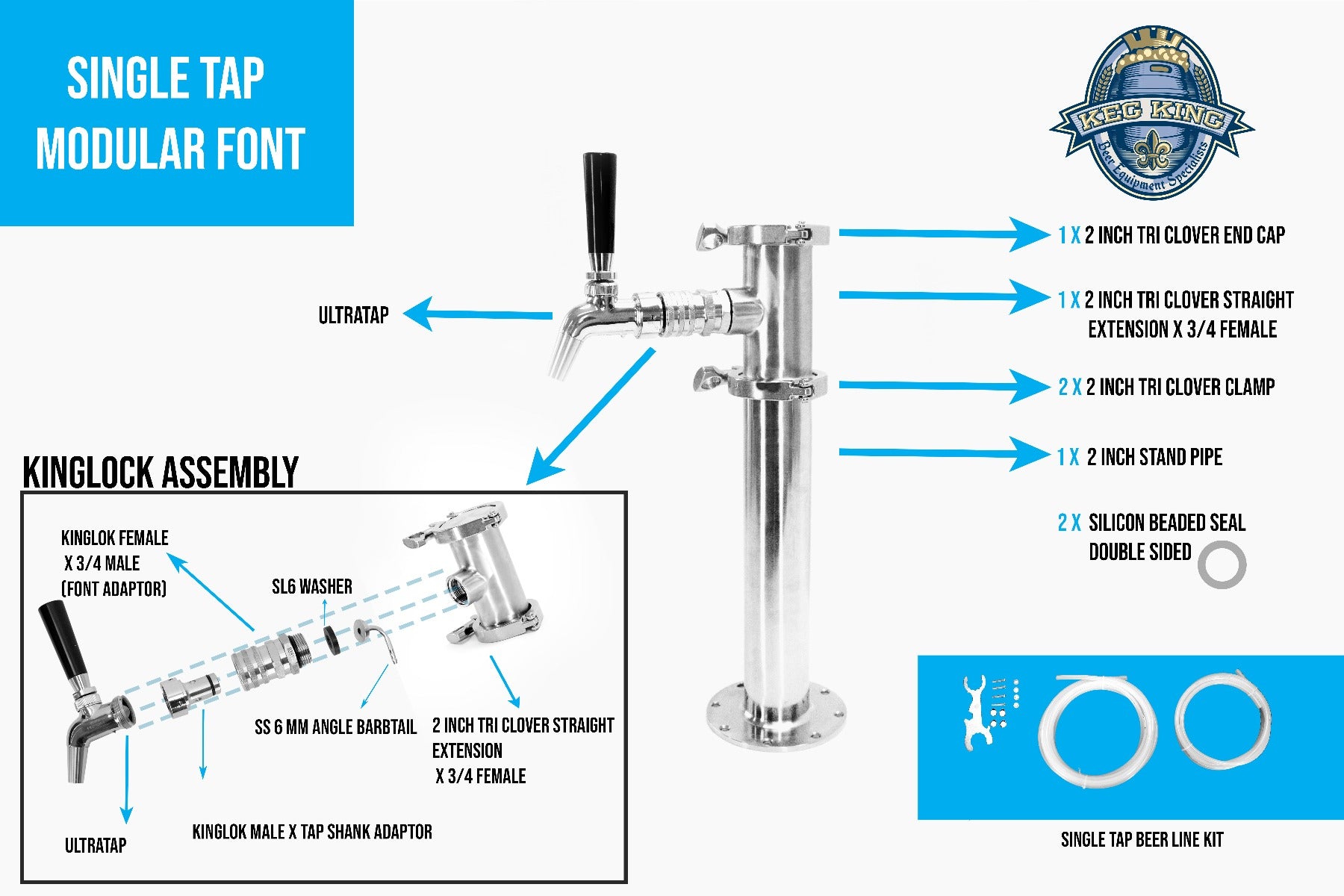 Single Tap Modular Beer Font Instructions and Exploded Diagram