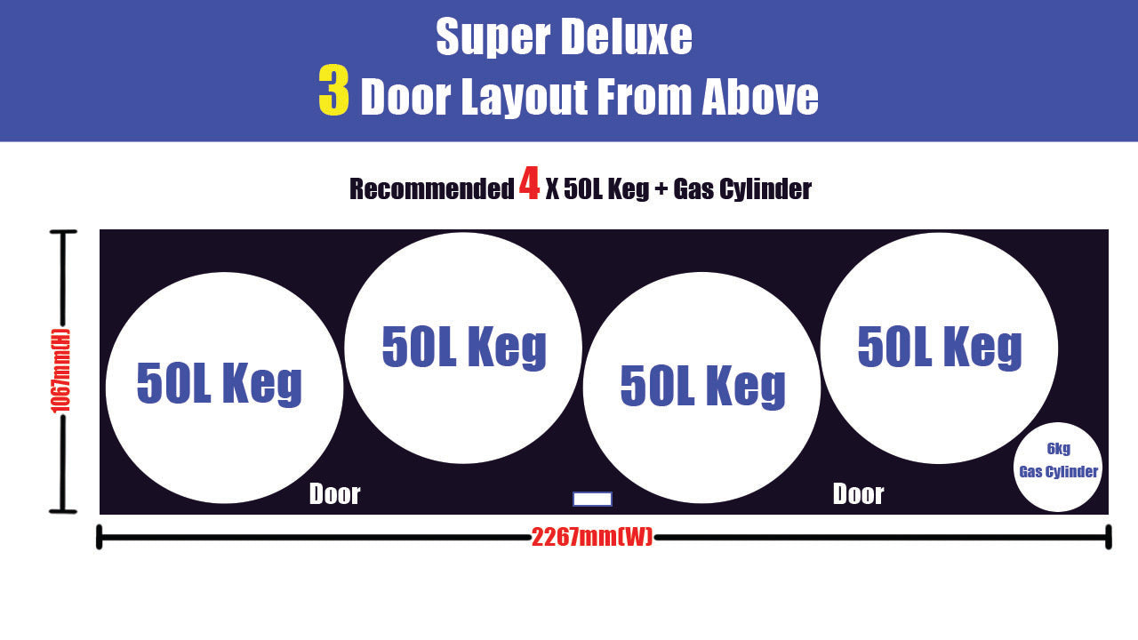 Three Door Super Deluxe Kegmaster showing number of 50L kegs
